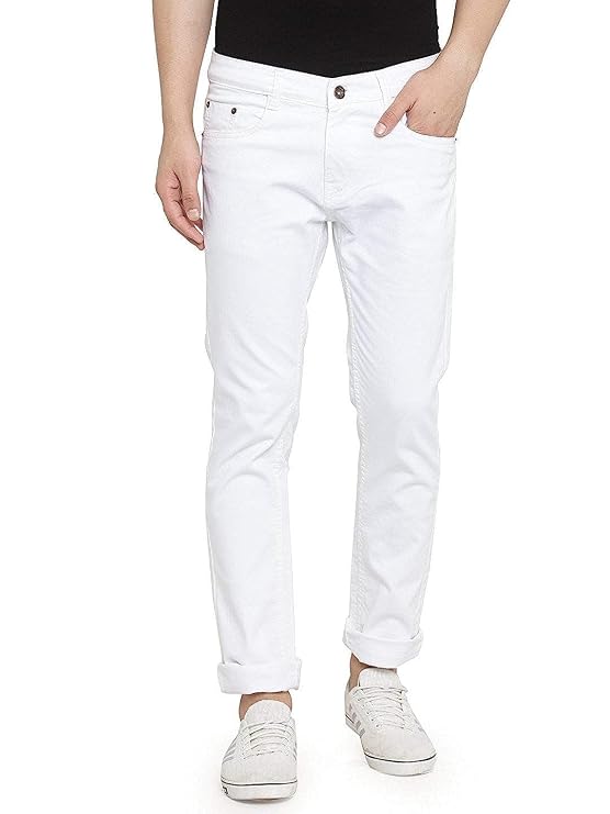 Badbrook Men's White Stretch Denim Jeans | Regular Fit Mid Rise